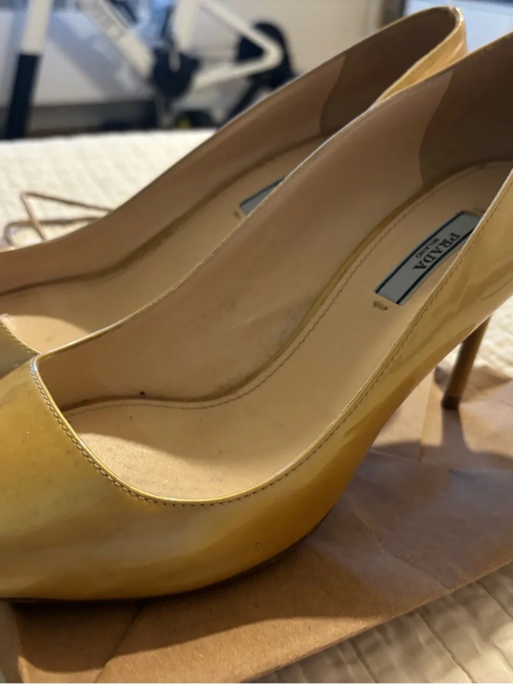 Prada Metallic Gold Peep-Toe Heels - Picture 5 of 7